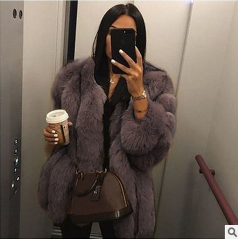 Artificial Fox Fur Women Winter Overcoat