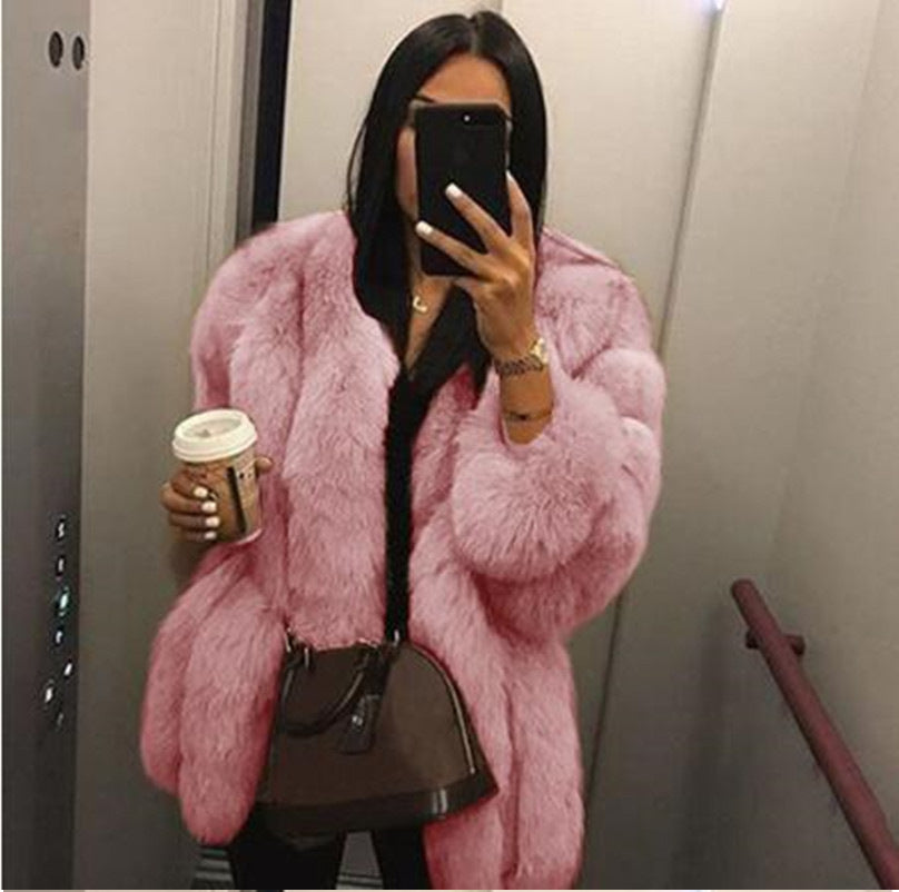 Artificial Fox Fur Women Winter Overcoat