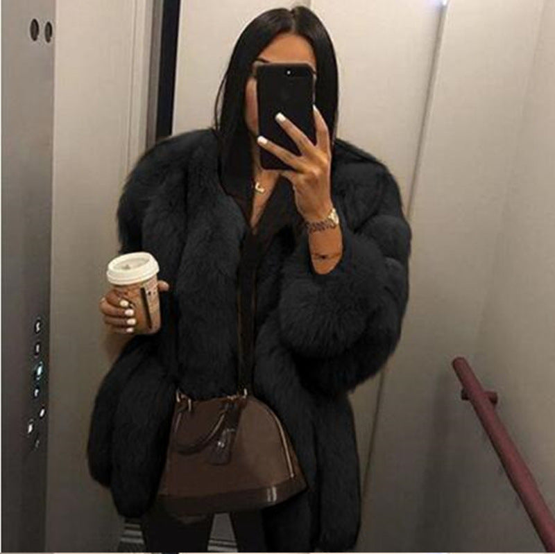 Artificial Fox Fur Women Winter Overcoat