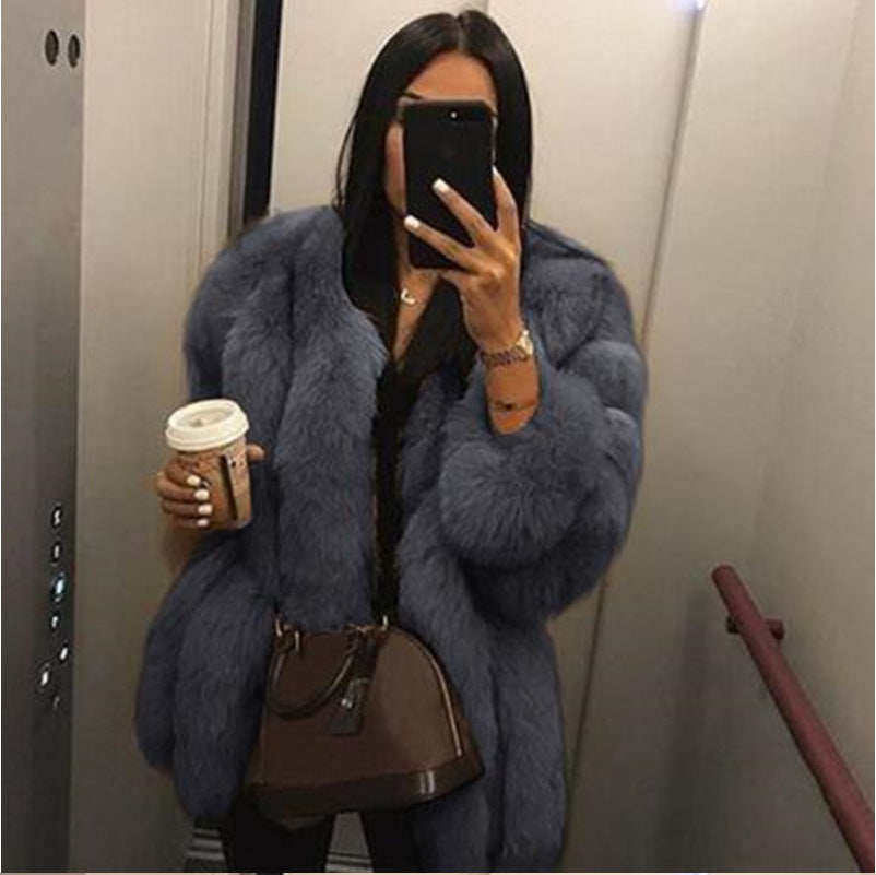 Artificial Fox Fur Women Winter Overcoat