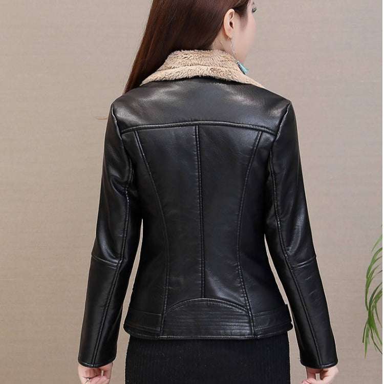 Winter Warm Pu Leather Velvet Short Jackets for Women