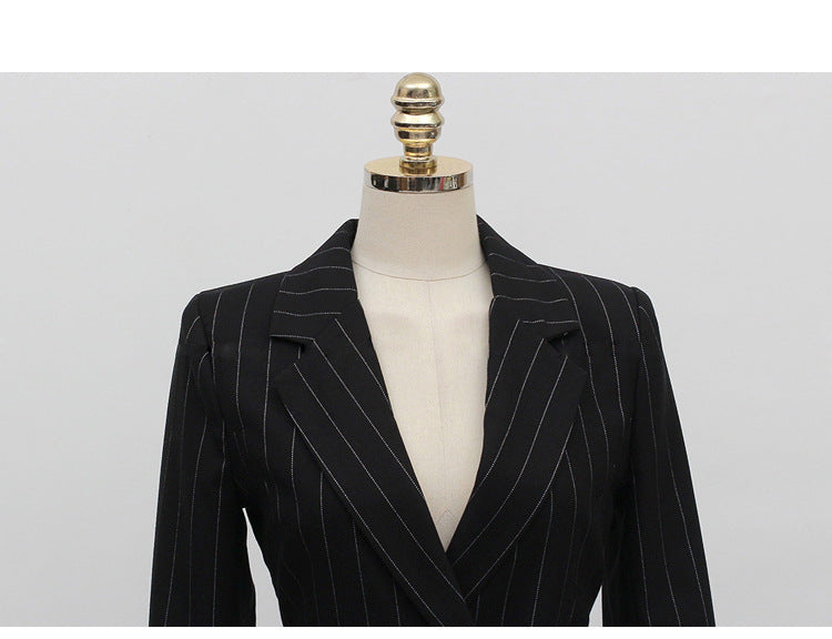 Fashion Black Striped Office Lady Outfits Sets