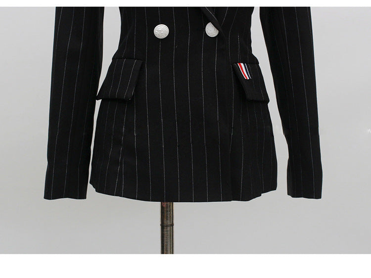 Fashion Black Striped Office Lady Outfits Sets