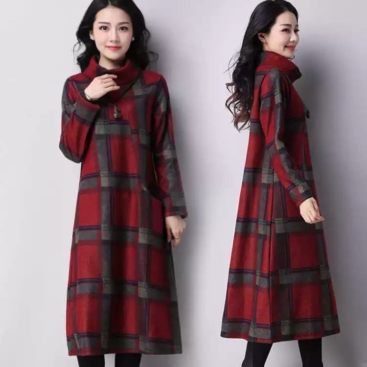 Vintage Turtleneck Women Shift Winter Dresses