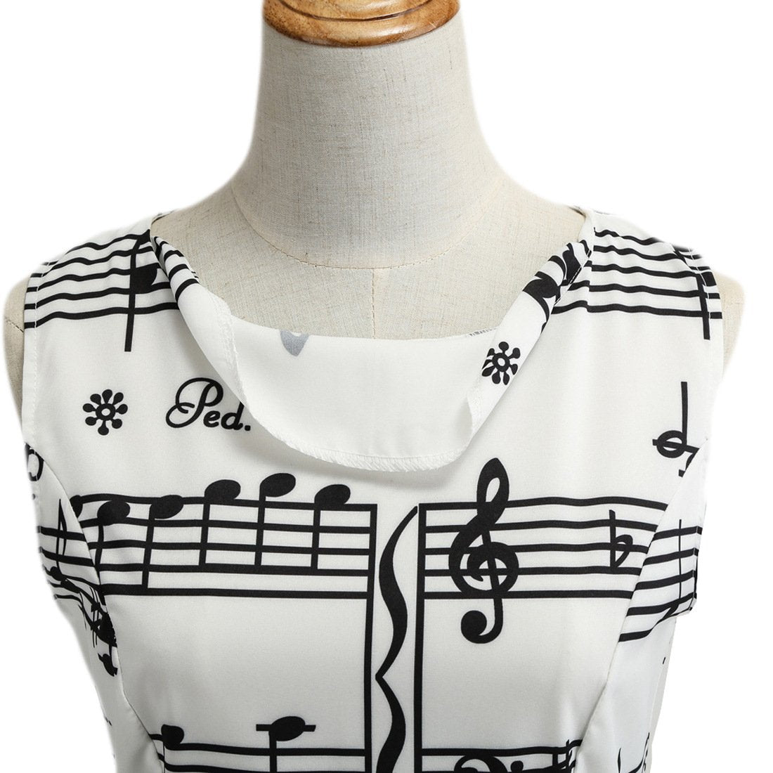 White Musical Not Print Sleeveless Vintage Dresses