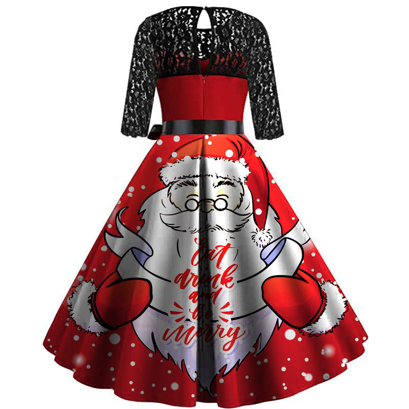 Merry Christmas Holiday Lace Print Dresses