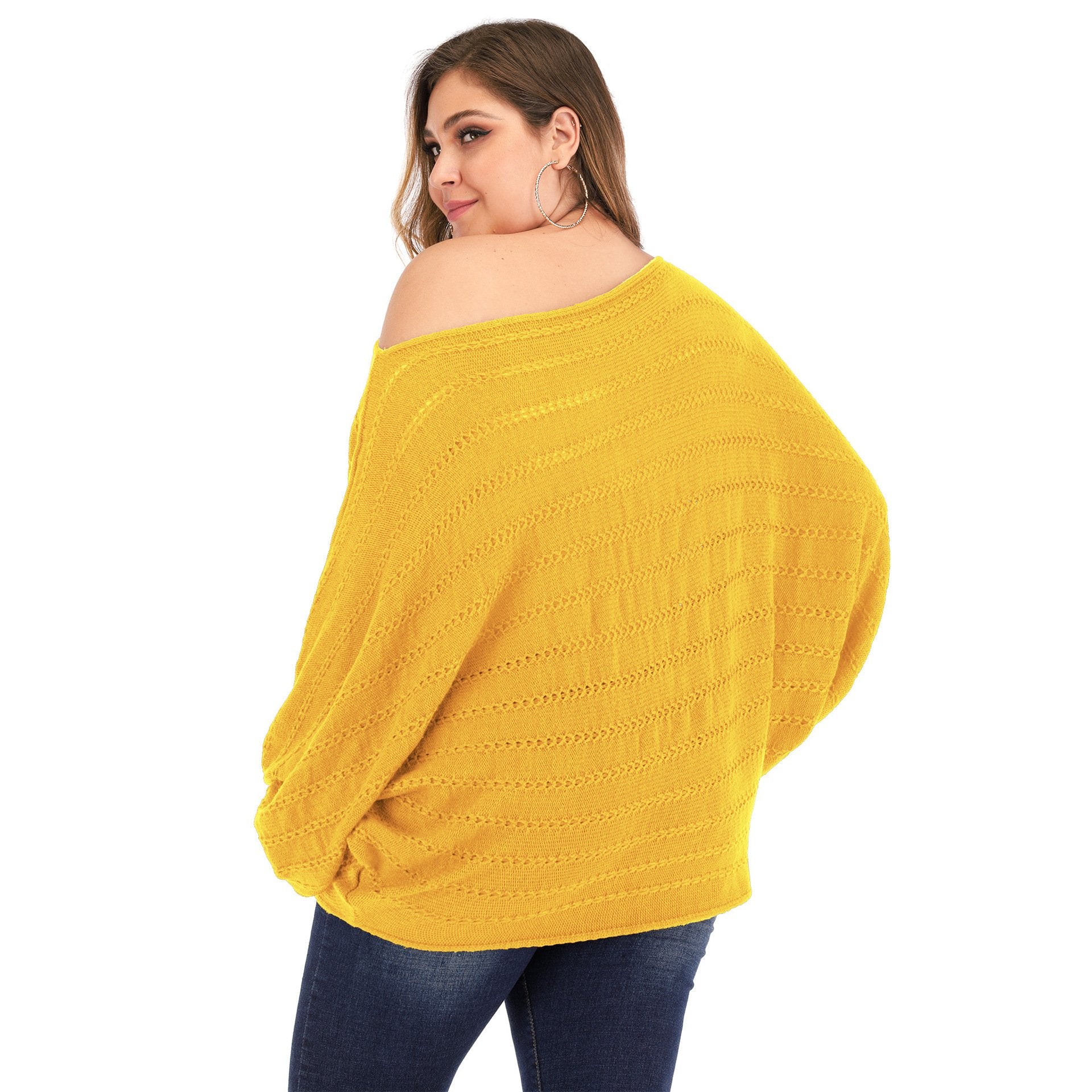 Women One Shoulder Plus Size Sweaters-STYLEGOING
