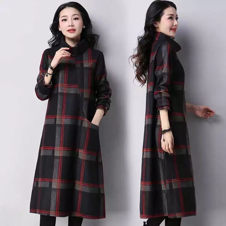 Vintage Turtleneck Women Shift Winter Dresses