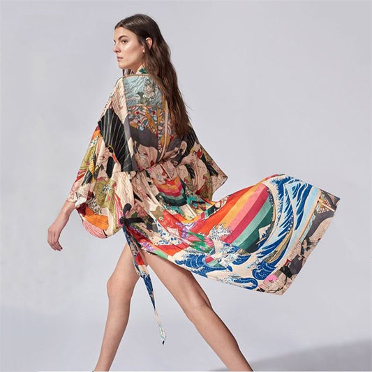 Floral Print Fast Drying Kimono Cover Ups for Beach