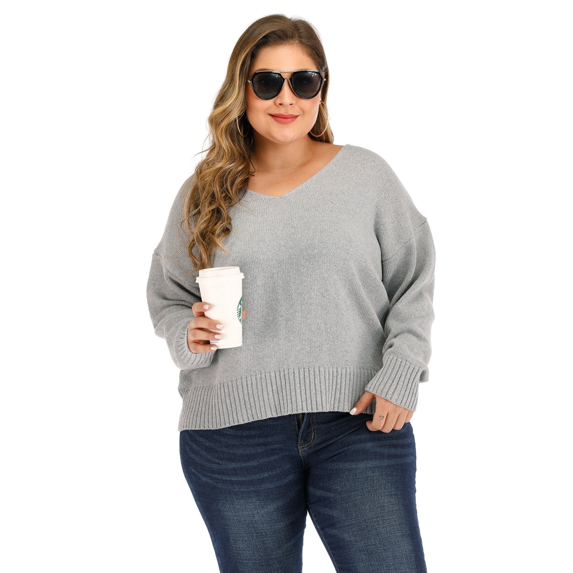 Gray Women Backless Plus Size Sweatrers-STYLEGOING