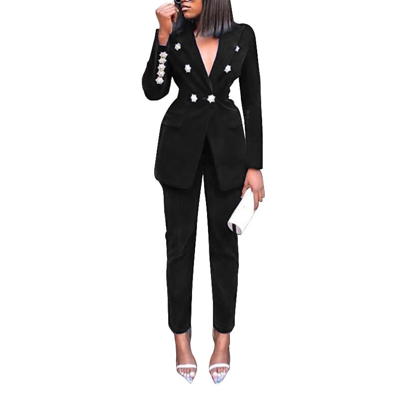 Women Casual Office Lady Blazer Outfits Sets