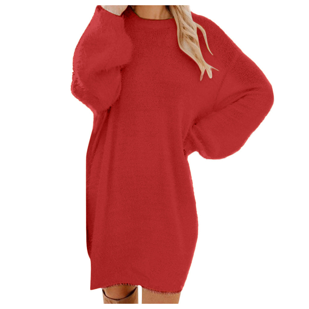 Casual Women Round Neck Plush Long Sweaters