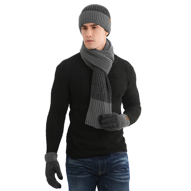 Winter Men's Warm Hats+Gloves+Scarf Sets