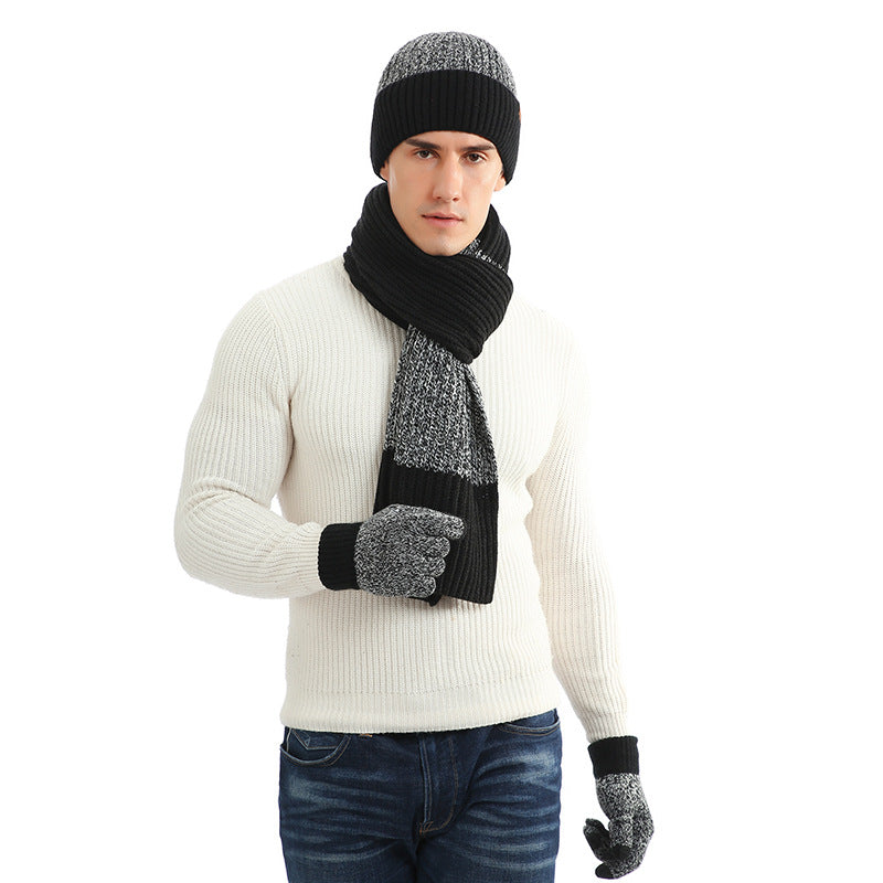 Winter Men's Warm Hats+Gloves+Scarf Sets