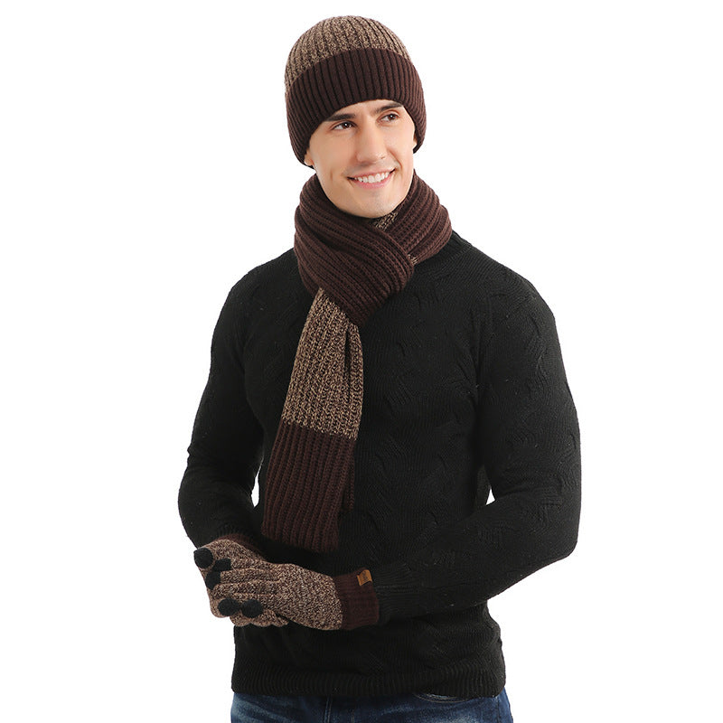 Winter Men's Warm Hats+Gloves+Scarf Sets