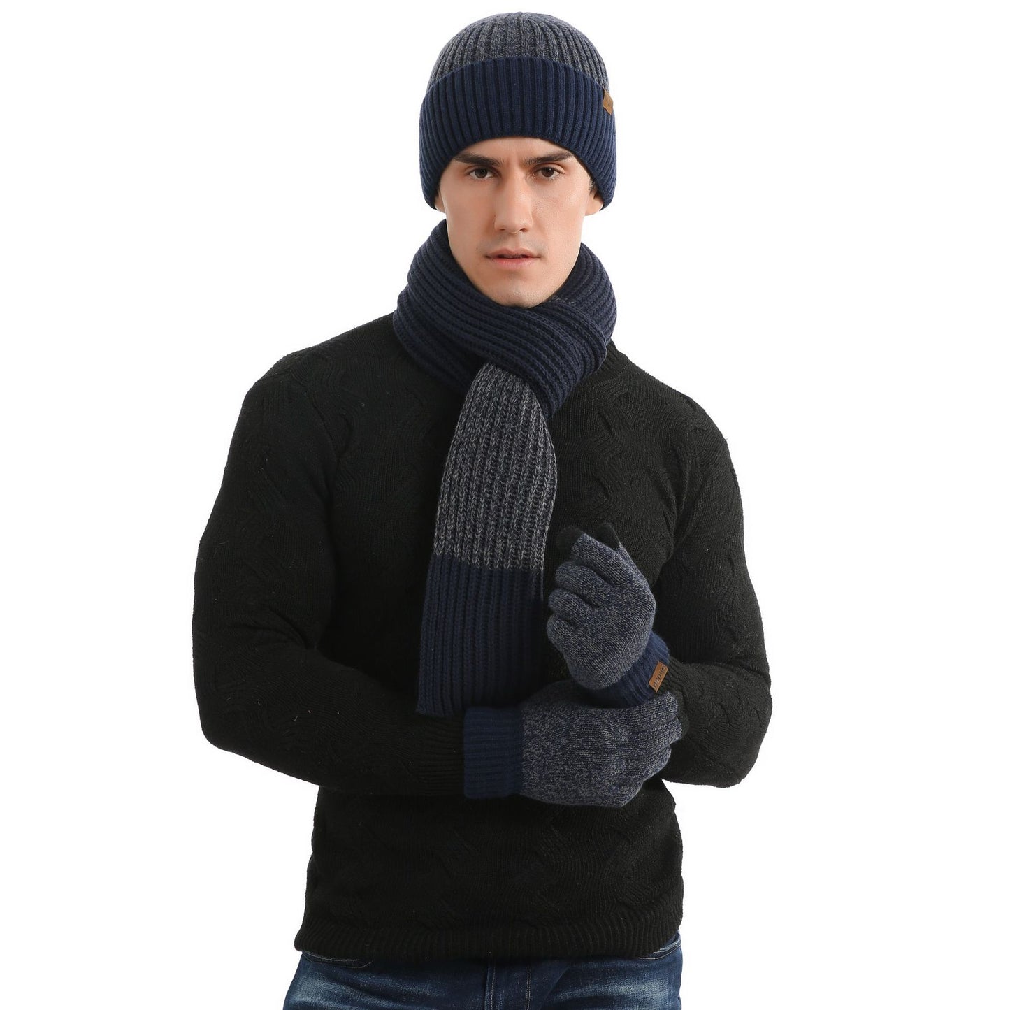 Winter Men's Warm Hats+Gloves+Scarf Sets