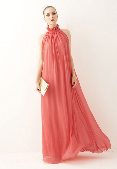 Casual Chiffon Halter Long Boho Dresses with Belt