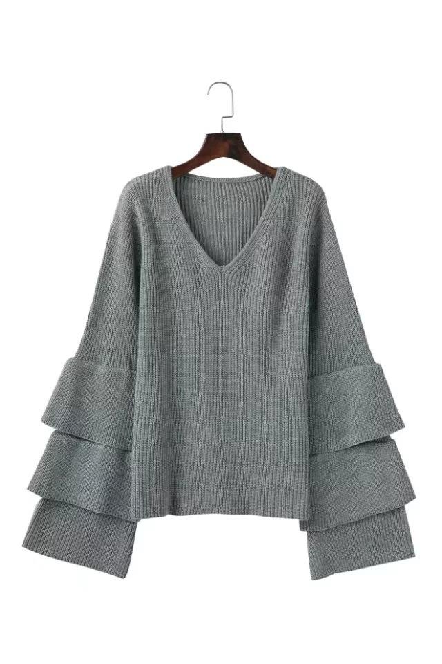 Women Bell Sleeves Fall Knitting Sweaters-STYLEGOING
