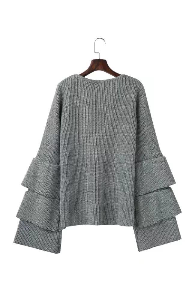 Women Bell Sleeves Fall Knitting Sweaters-STYLEGOING