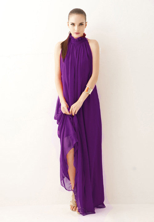 Casual Chiffon Halter Long Boho Dresses with Belt