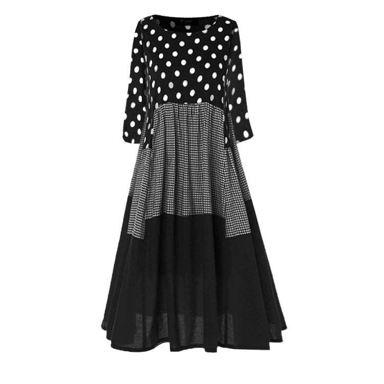 Dot Print Plus Sizes Women Long Sleeves Dresses