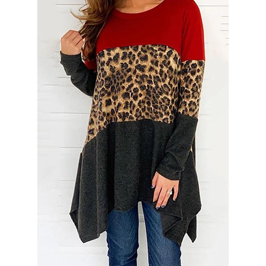 Women Round Neck Leopard Long Sleeves Sweaters-STYLEGOING