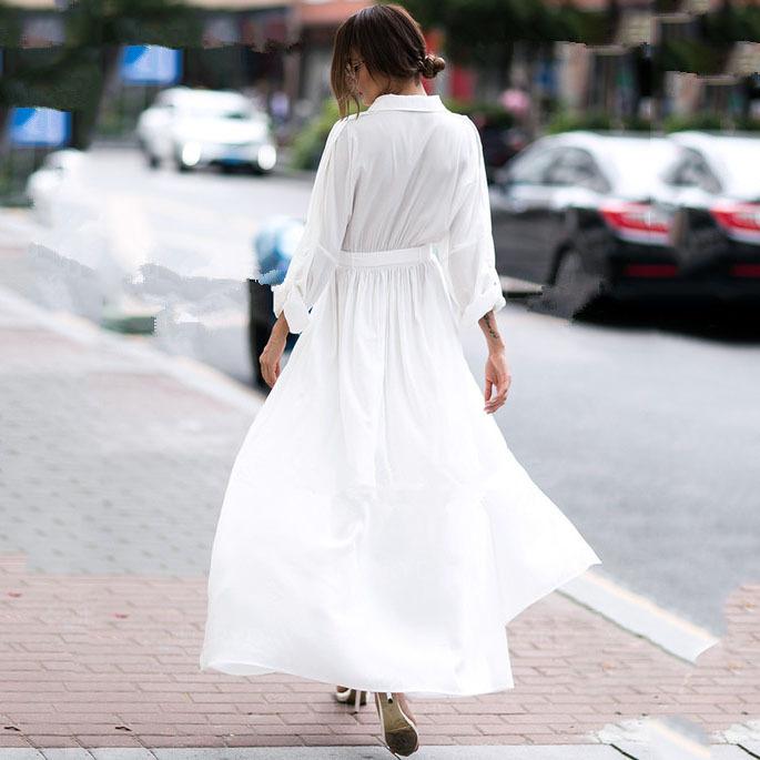 White Fashion Long Sleeves Fairy Long Maxi Dresses-STYLEGOING