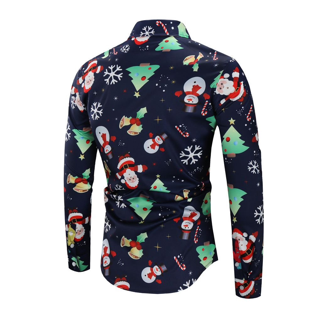 Merry Christmas Santa Claus 3D Print Men's  Long Sleeves Shirts