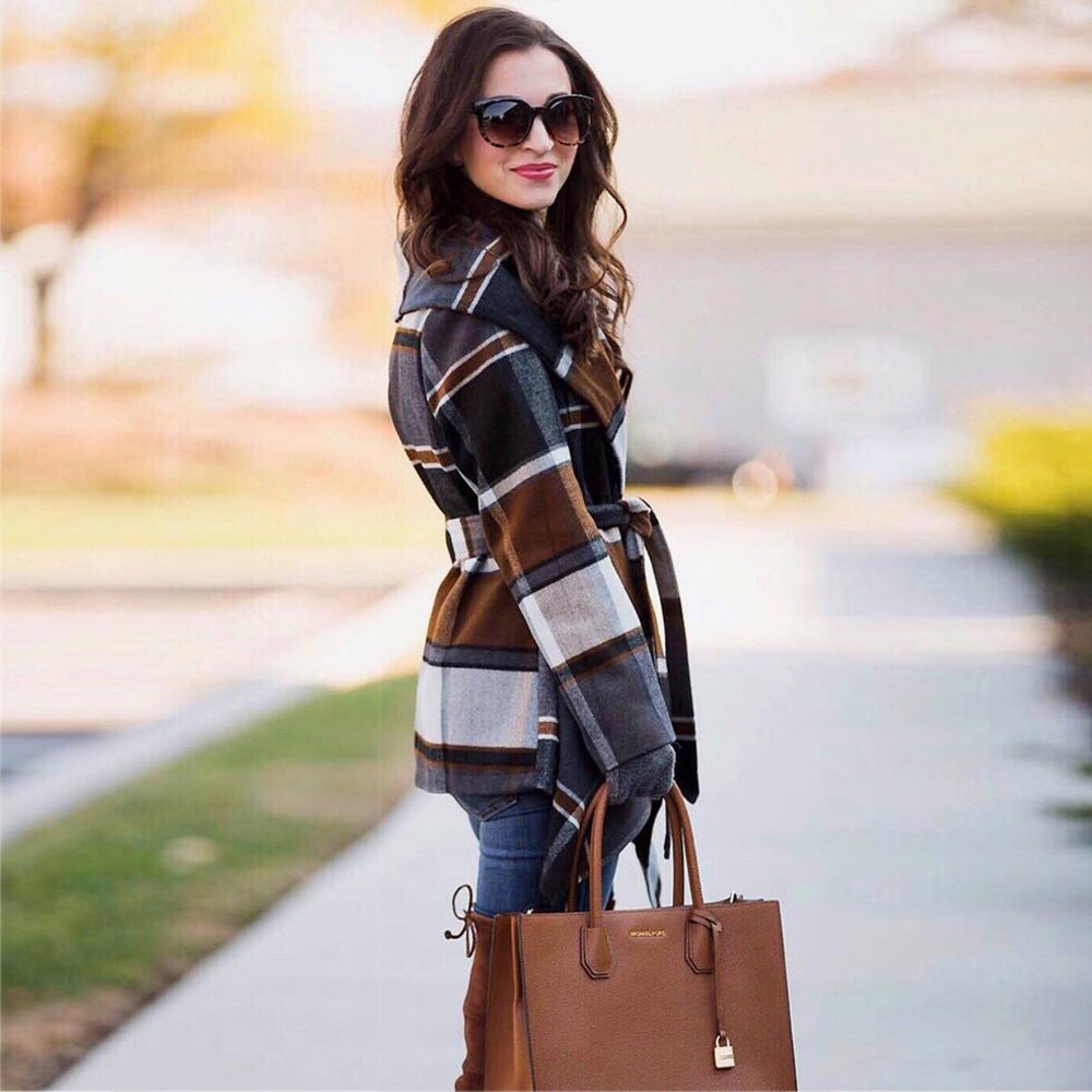 Women Plaid Woolen Winter Overcoat