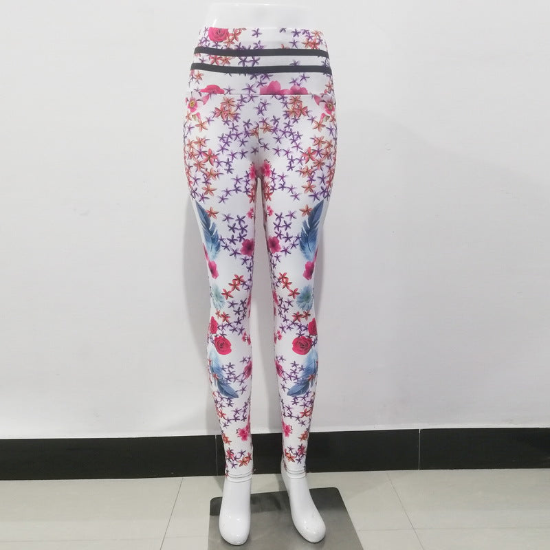 Sexy Peach Flower Print Yoga Suits