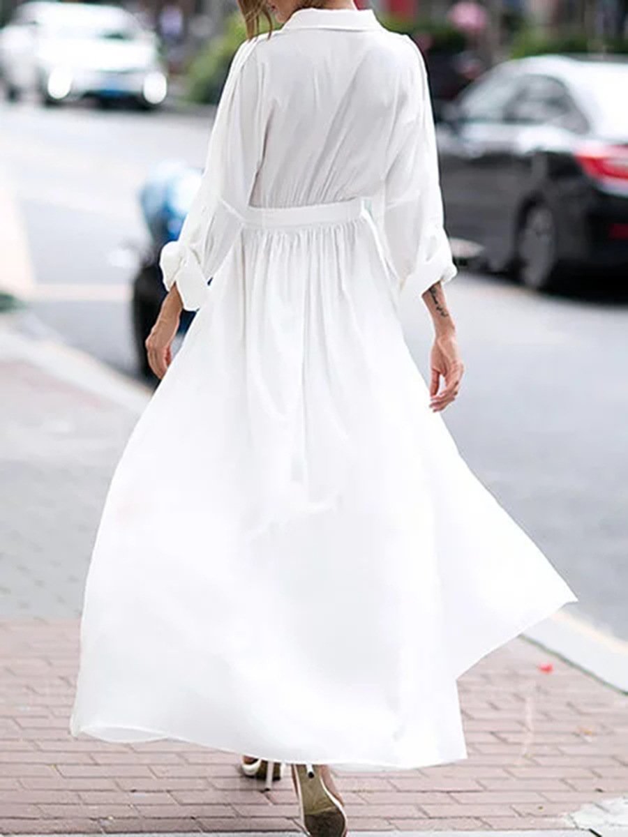 White Fashion Long Sleeves Fairy Long Maxi Dresses-STYLEGOING