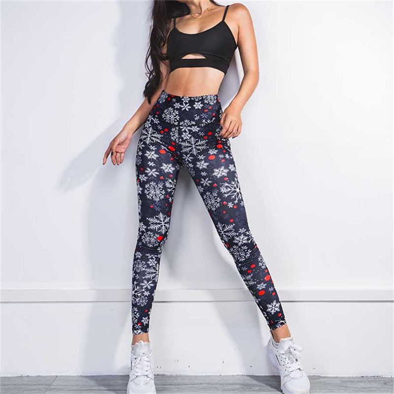 Merry Christmas Snowflake Print Women Yoga Leggings