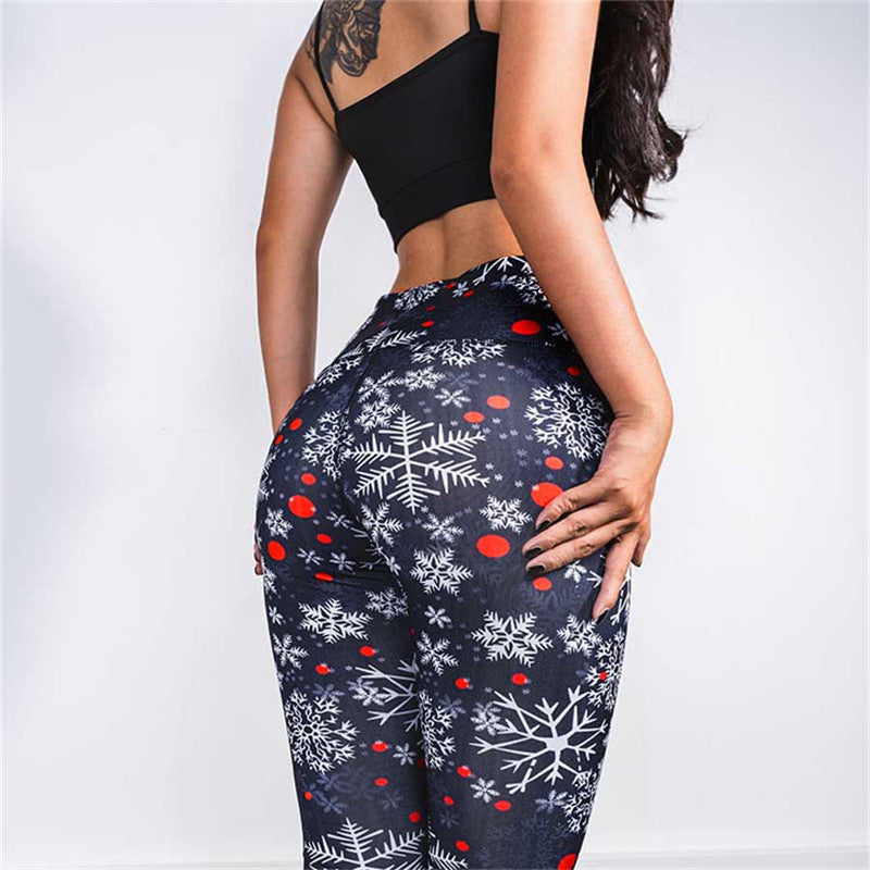 Merry Christmas Snowflake Print Women Yoga Leggings