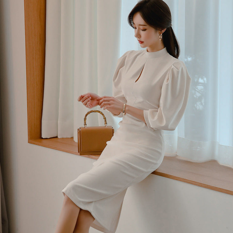 Elegant High Neck Puff Sleeves Sexy Dresses for Women