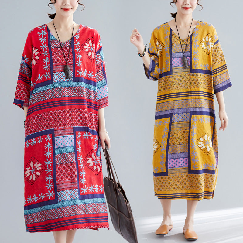 Ethnic Summer Linen Plus Sizes Dresses