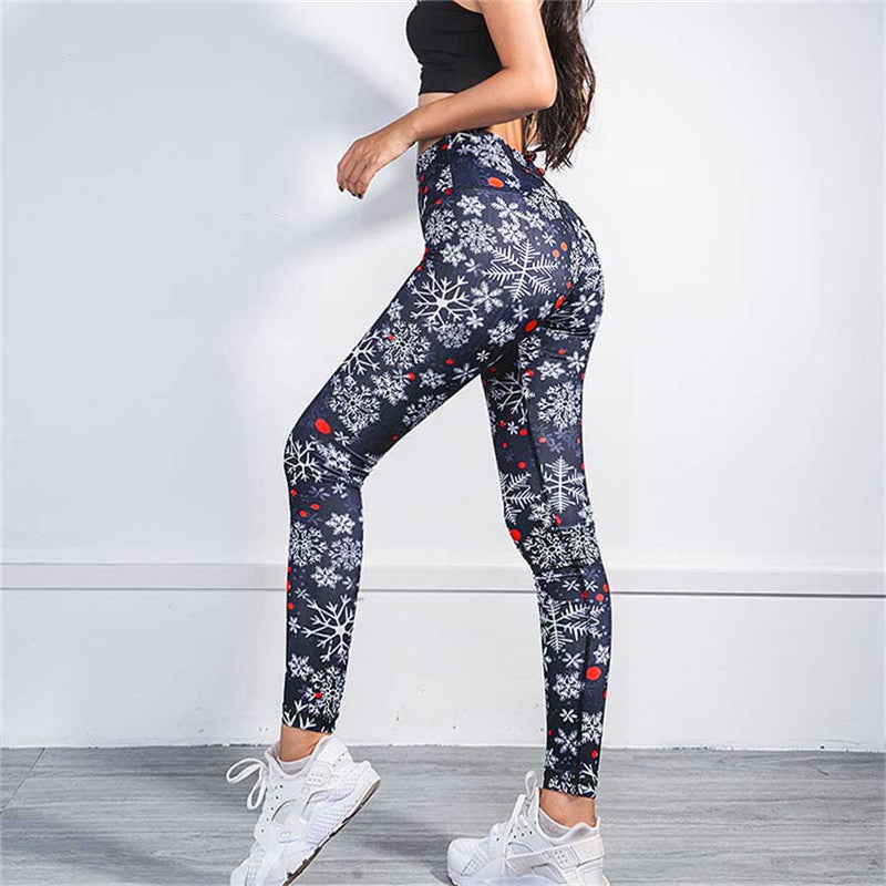 Merry Christmas Snowflake Print Women Yoga Leggings