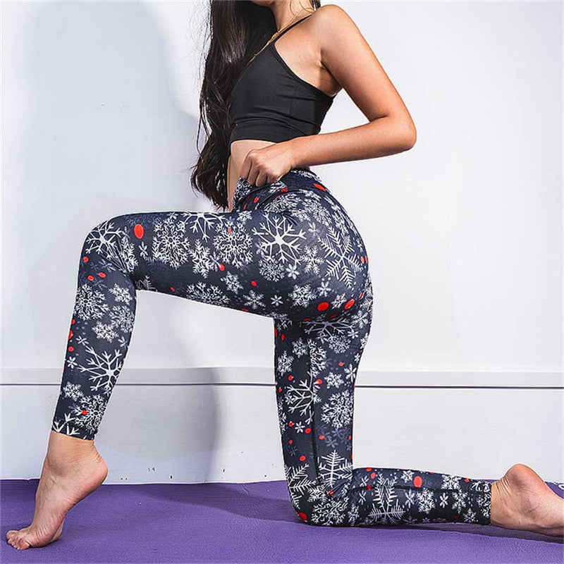 Merry Christmas Snowflake Print Women Yoga Leggings