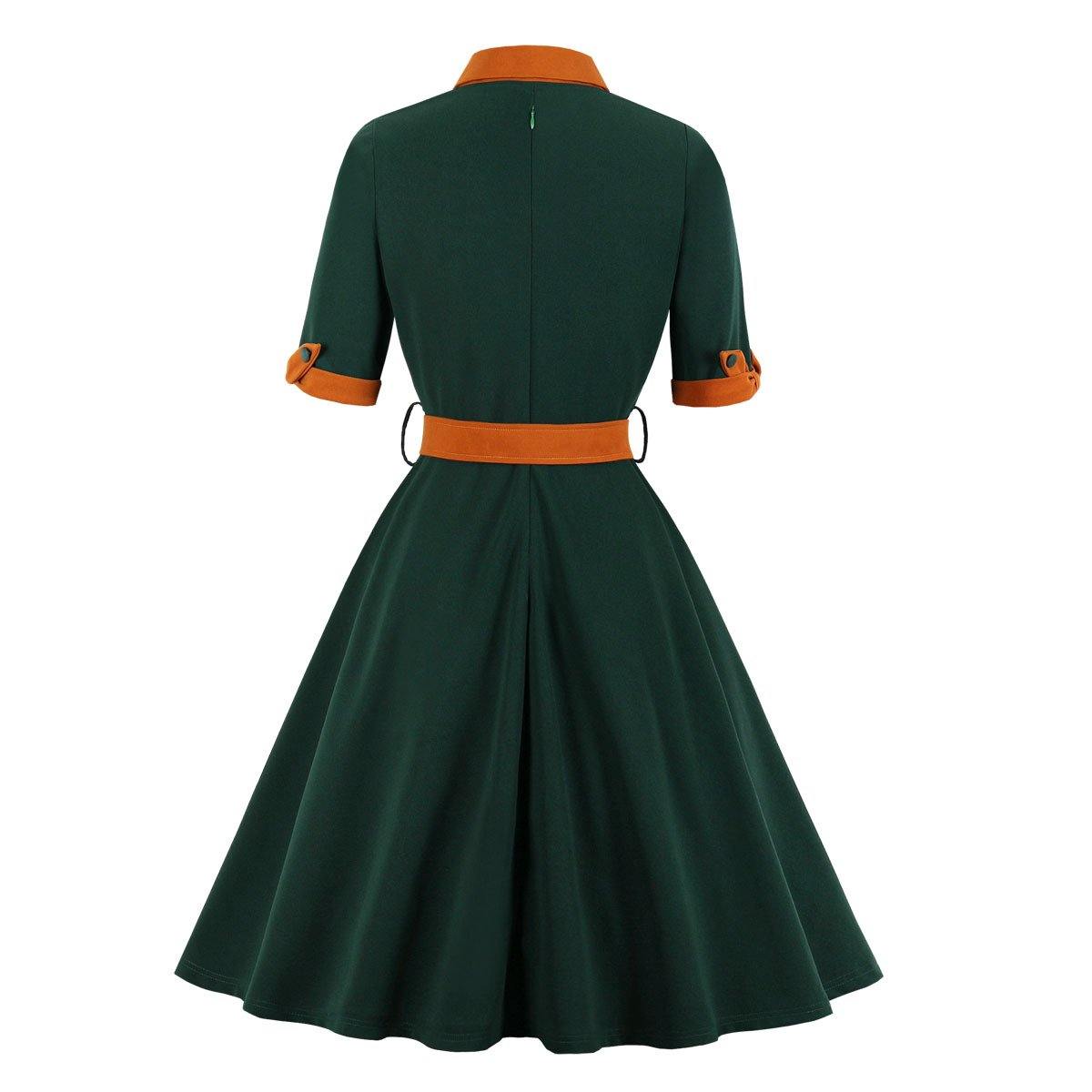 Women Vintage Short Sleeves Midi Dresses-STYLEGOING
