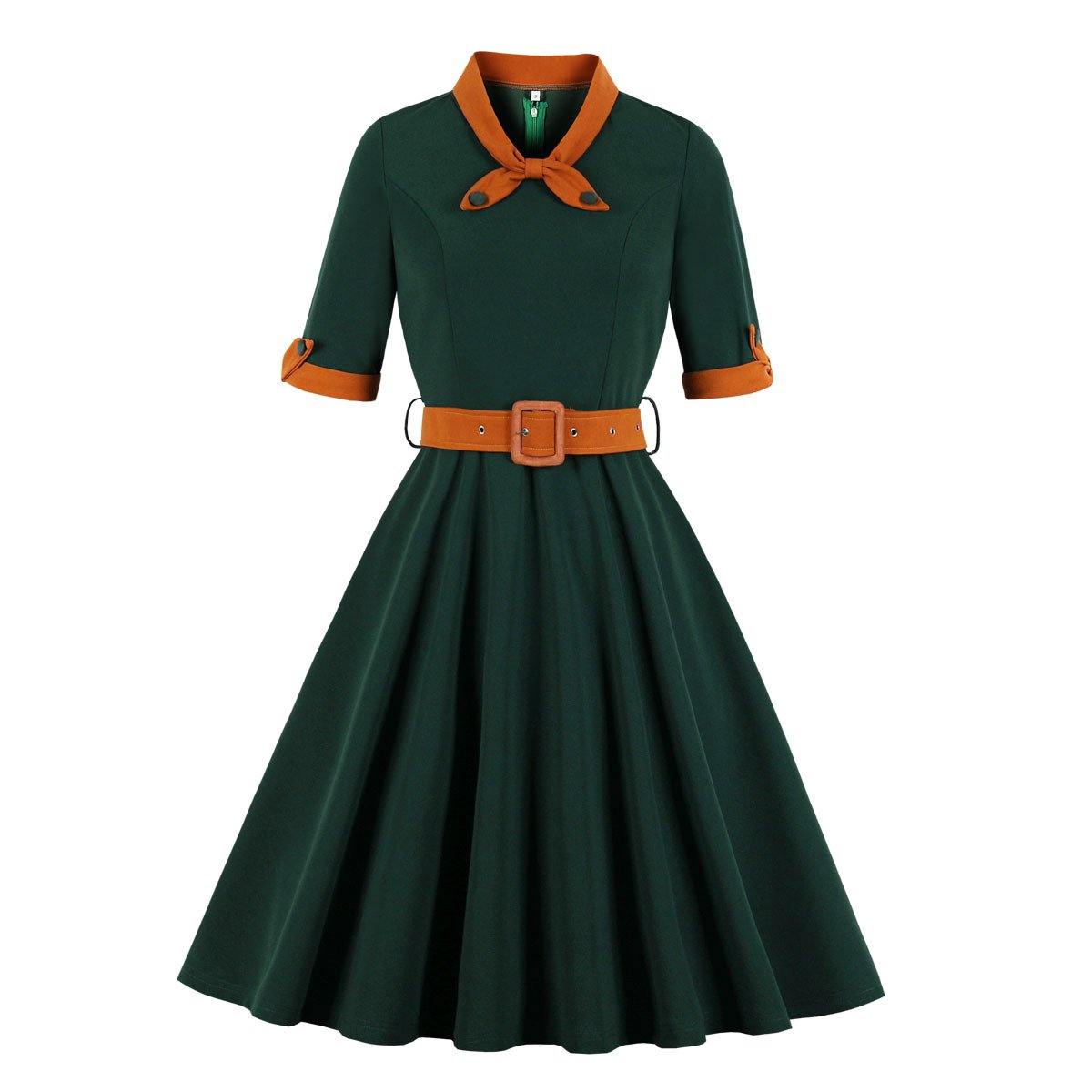 Women Vintage Short Sleeves Midi Dresses-STYLEGOING