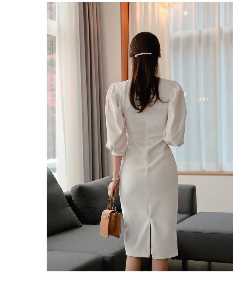 Elegant High Neck Puff Sleeves Sexy Dresses for Women