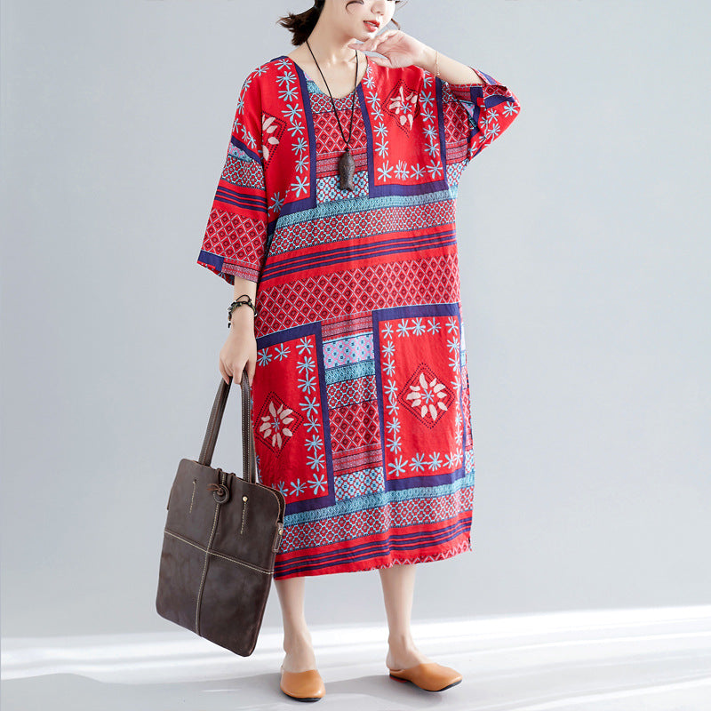 Ethnic Summer Linen Plus Sizes Dresses