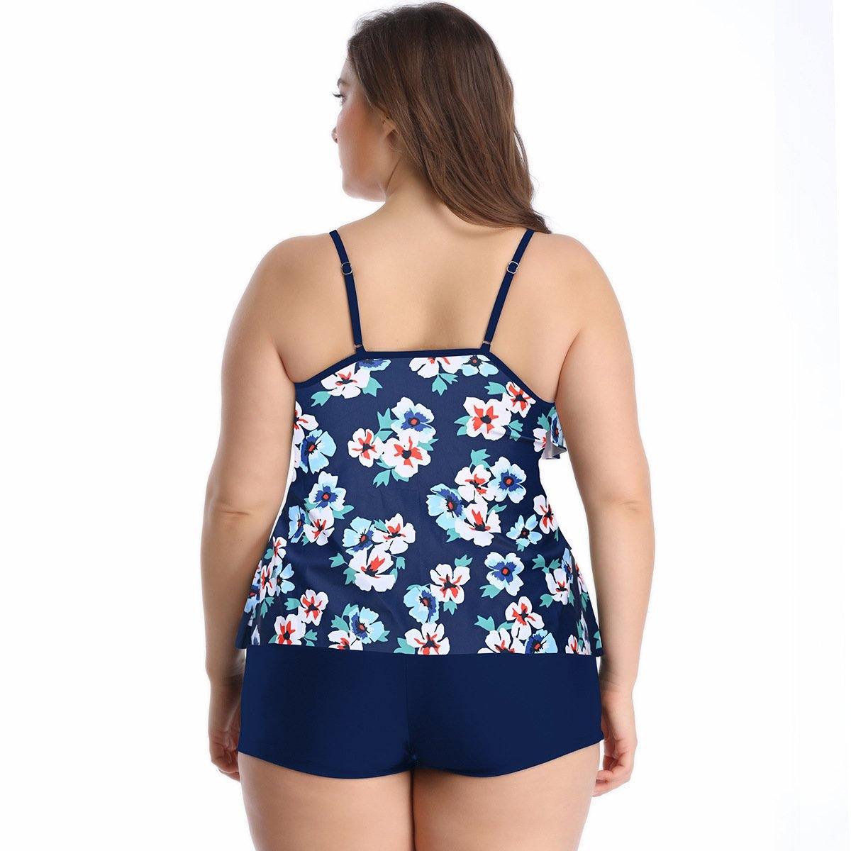 Ruffled Floral Print Plus Size Swimsuits-STYLEGOING