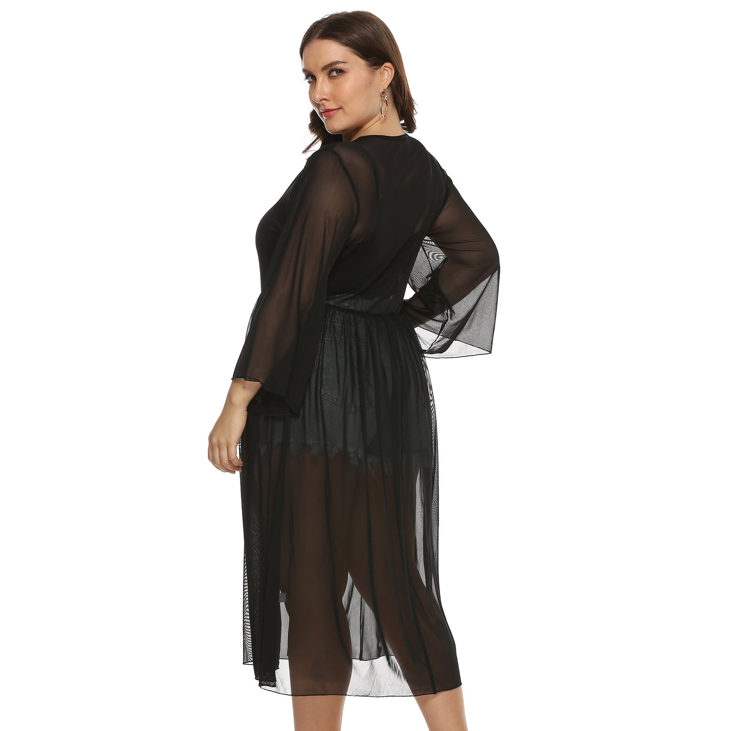 Black Sexy See Throught Plus Sizes Summber Beach Cover Ups