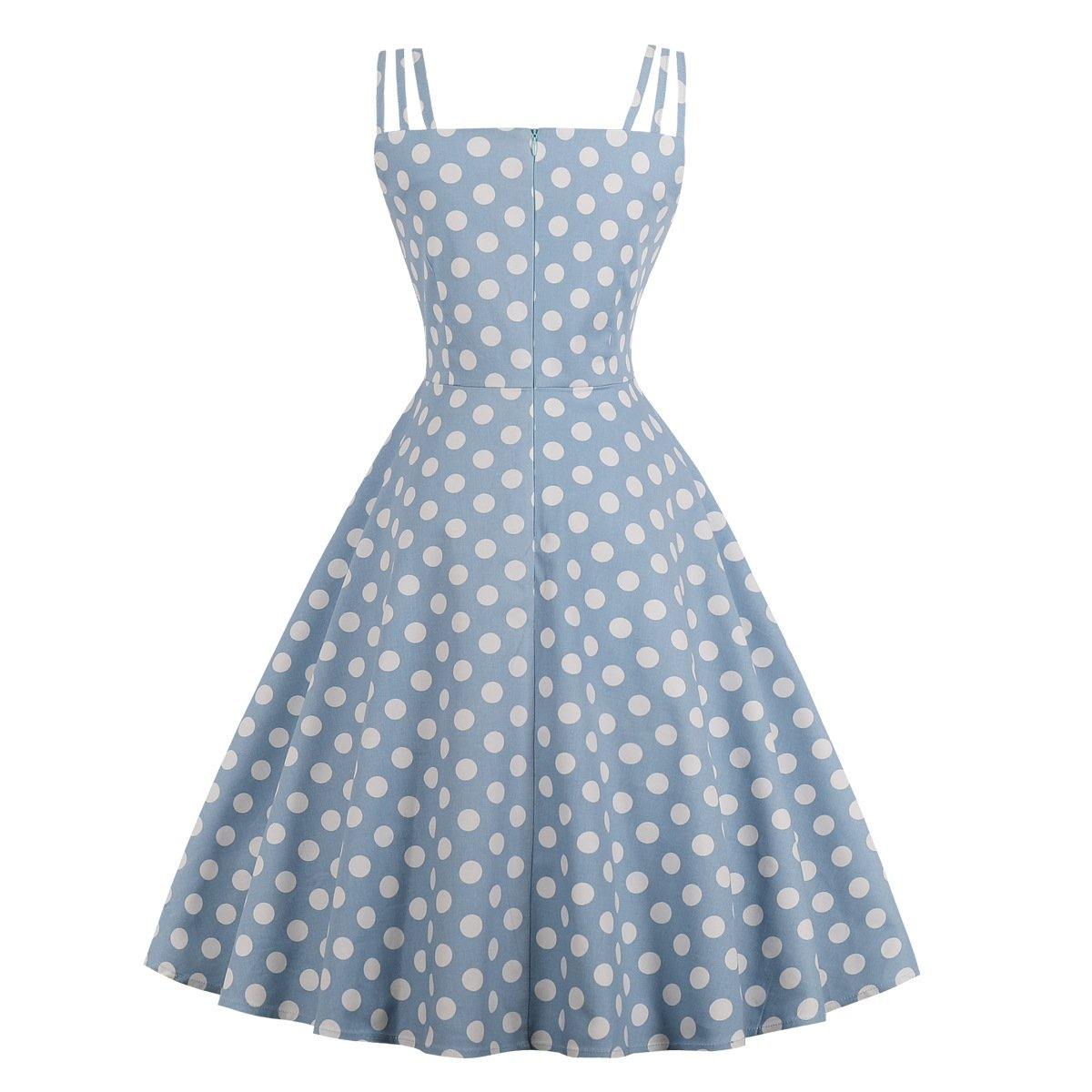 Women Summer Sphagetti Straps Dot Print Dresses-STYLEGOING