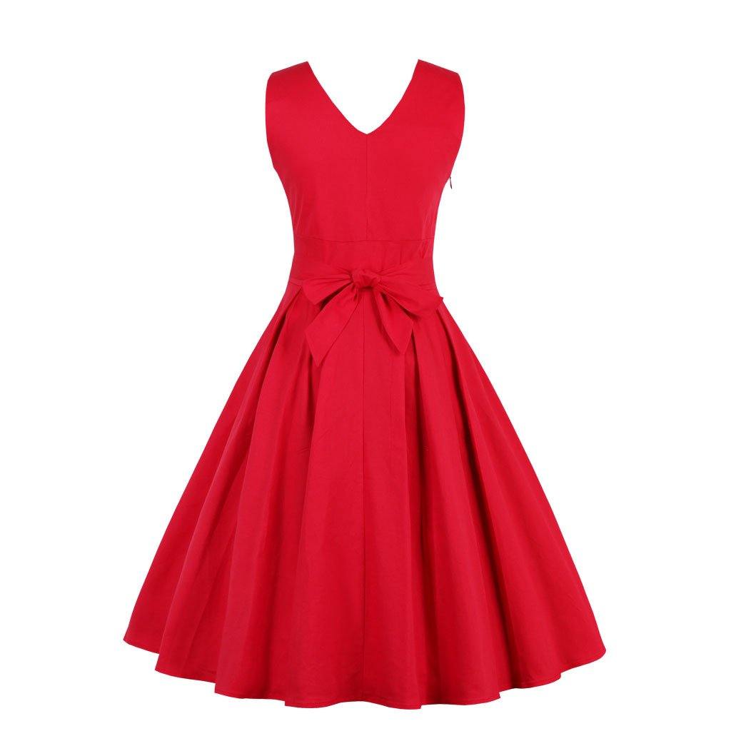 Red Elegant V Neck Ball Midi Dresses-STYLEGOING