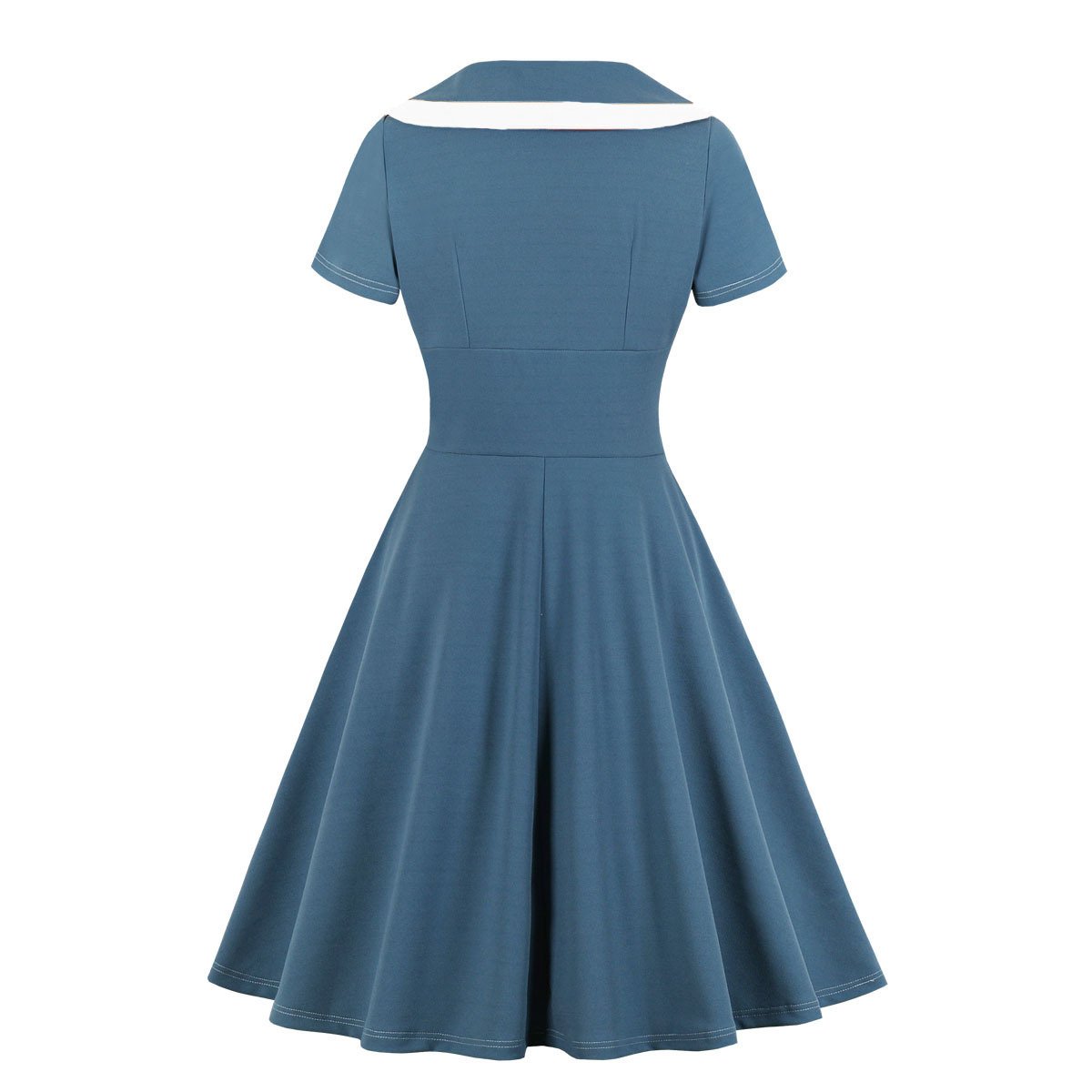 Women Constract Color V Neck Vintage Dresses-STYLEGOING