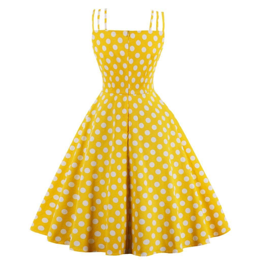 Women Summer Sphagetti Straps Dot Print Dresses-STYLEGOING