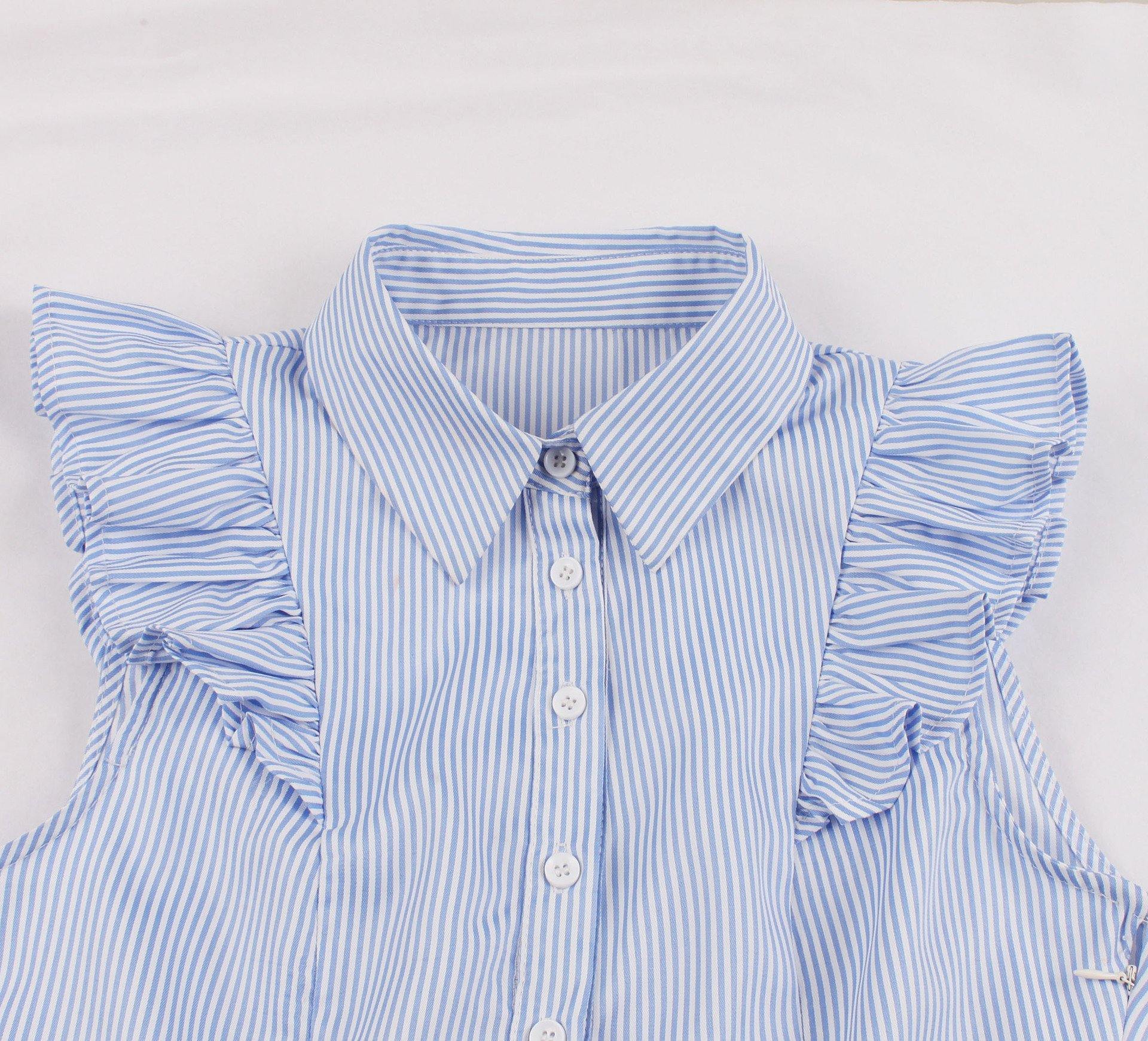 Plus Sizes Striped Ruffled Shirt Dresses-STYLEGOING