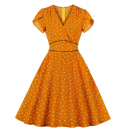 Classy Vintage Short Sleeves Dot Dresses-STYLEGOING