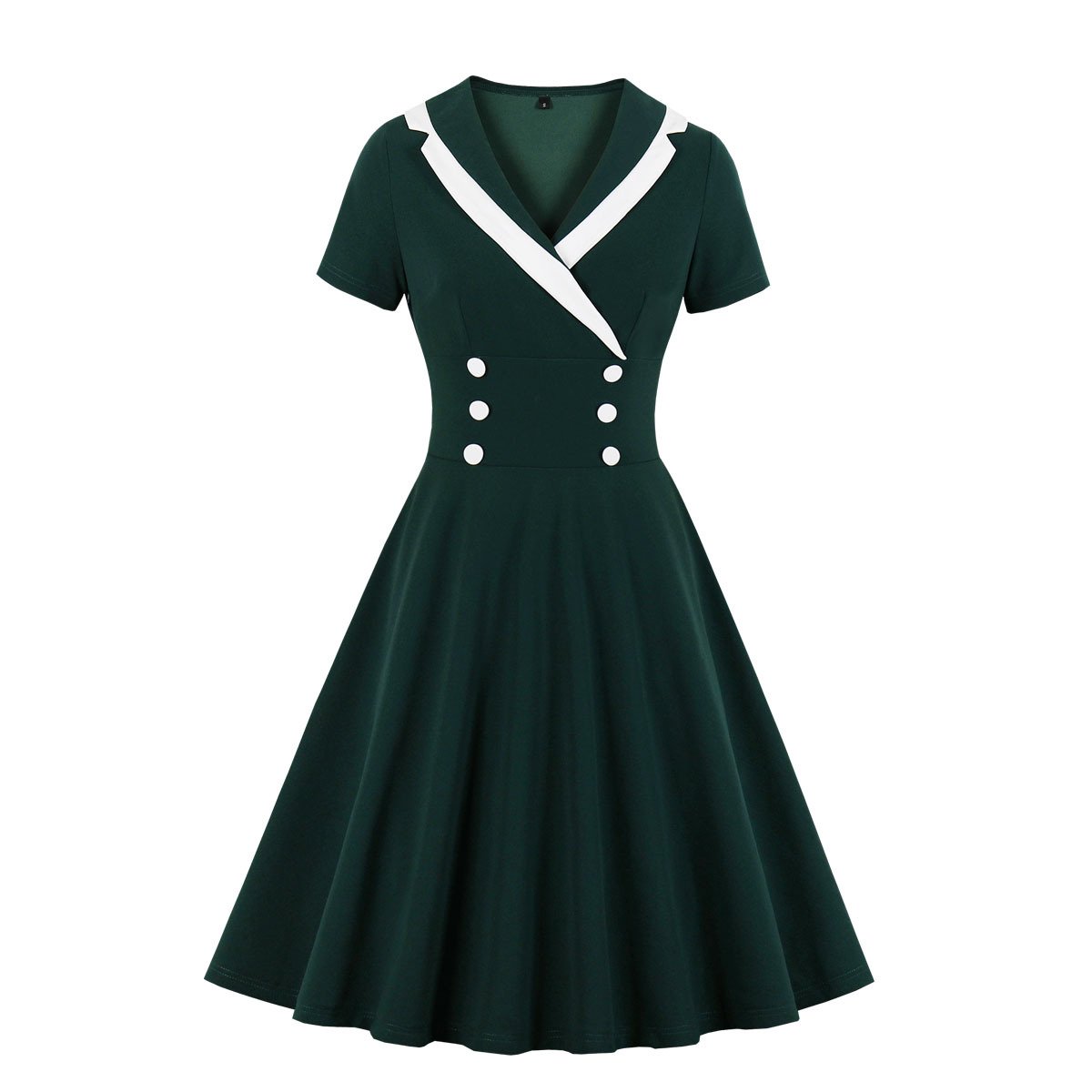 Women Constract Color V Neck Vintage Dresses-STYLEGOING